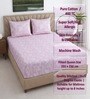 Pink Floral 400 TC Cotton Queen Size Fitted Bedsheet With 2 Pillow Covers