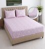 Pink Floral 400 TC Cotton Queen Size Fitted Bedsheet With 2 Pillow Covers