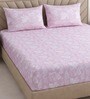 Pink Floral 400 TC Cotton Queen Size Fitted Bedsheet With 2 Pillow Covers
