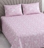 Pink Floral 400 TC Cotton Queen Size Flat Bedsheet With 2 Pillow Covers