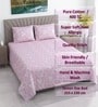 Pink Floral 400 TC Cotton Queen Size Flat Bedsheet With 2 Pillow Covers