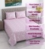 Pink Floral 400 TC Cotton Superking Size Flat Bedsheet With 2 Pillow Covers
