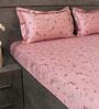 Pink Floral 600TC Cotton Super King Sized Double Bedsheet with 2 Embroidery Pillow Covers