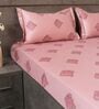 Pink Floral 600TC Cotton Super King Sized Double Bedsheet with 2 Embroidery Pillow Covers