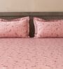 Pink Floral 600TC Cotton Super King Sized Double Bedsheet with 2 Embroidery Pillow Covers