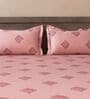 Pink Floral 600TC Cotton Super King Sized Double Bedsheet with 2 Embroidery Pillow Covers