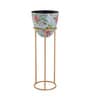 Floral Pink Metal Floor Planter