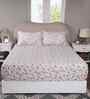 Pink Floral Print 300 TC Cotton Double Bed Fitted Sheet with 2 Pillow Case Sensory Bloom Collection