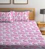 Pink Floral 300 TC Cotton Queen Sized Fitted Bed Sheets with 2 Pillow Covers