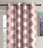 Pink Floral Polyester 5Ft Semisheer Eyelet Window Curtains (Set Of 2)