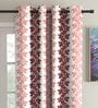 Pink Floral Polyester 5Ft Semisheer Eyelet Window Curtains (Set Of 2)