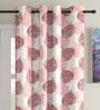 Pink Floral Polyester 7Ft Semisheer Eyelet Door Curtains (Set Of 2)
