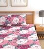 Pink Floral Bohemya 160 TC Microfiber Queen Sized Bedsheet with 2 Pillow Covers