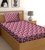 Pink Geometric 150 TC Cotton Single Bed Sized Bed Sheets With 1 Pillow Cover