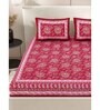 Pink Traditional 200 TC Cotton Double Queen Sized Bedsheet With 2 Pillow Covers