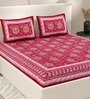 Pink Traditional 200 TC Cotton Double Queen Sized Bedsheet With 2 Pillow Covers