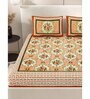 Peach Floral 200 TC Cotton Double Queen Sized Bedsheet With 2 Pillow Covers