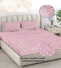 Pink Geometric 300 TC Woollen Fitted Double Bedsheet with 2 Pillow Covers