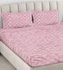 Pink Geometric 300 TC Woollen Fitted Double Bedsheet with 2 Pillow Covers