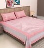 Pink Abstract 600 TC Cotton Double King Sized Bedsheet With 2 Pillow Covers