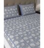 Blue Floral 600 TC Cotton Double King Sized Bedsheet With 2 Pillow Covers