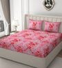 Pink Glace Cotton Floral Print Elastic Fitted King Bedsheet With 2 Pillow Covers