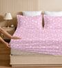 Pink Glace Cotton Floral Print Elastic Fitted King Bedsheet With 2 Pillow Covers
