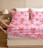 Pink Glace Cotton Floral Print Elastic Fitted King Bedsheet With 2 Pillow Covers