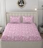 Pink Glace Cotton Floral Print Elastic Fitted King Bedsheet With 2 Pillow Covers