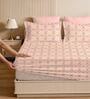 Pink Glace Cotton Geometric Print Elastic Fitted King Bedsheet With 2 Pillow Covers