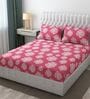 Pink Glace Cotton Polka Print Elastic Fitted King Bedsheet With 2 Pillow Covers