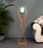 Green Glass Shade Novelty Floor Lamp With Glass & Wood Base