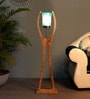 Green Glass Shade Novelty Floor Lamp With Glass & Wood Base