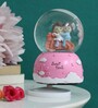 Pink Green Rotating Snow Globe With Music Polyresin & Glass Showpiece