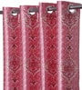 Pink Jacquard Traditional Light Filtering Eyelet 9 Feet Door Curtains (2 Pc)