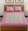 Pink Floral 120 TC Cotton Queen Sized Bedsheet with 2 Pillow Cover
