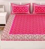Pink Geometric 120 TC Cotton Queen Sized Bedsheet with 2 Pillow Cover