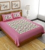 Pink Floral 120 TC Cotton Queen Sized Bedsheet with 2 Pillow Cover