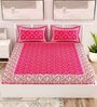 Pink Geometric 120 TC Cotton Queen Sized Bedsheet with 2 Pillow Cover
