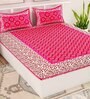 Pink Geometric 120 TC Cotton Queen Sized Bedsheet with 2 Pillow Cover