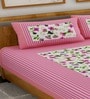Pink Floral 120 TC Cotton Queen Sized Bedsheet with 2 Pillow Cover