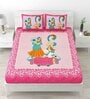 Pink Traditional 120 TC Cotton Queen Sized Bedsheet with 2 Pillow Cover