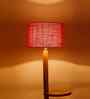 Pink Jute Drum Wooden Floor Lamp