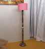 Pink Jute Drum Wooden Floor Lamp