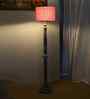 Pink Jute Drum Wooden Floor Lamp