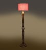 Pink Jute Drum Wooden Floor Lamp