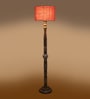 Pink Jute Drum Wooden Floor Lamp