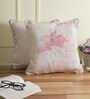 Pink Floral Jute 16 x 16 Inches Cushion Covers (Set of 2)