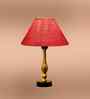 Pink Jute Table Lamp With  Metal & Wood  Base 10X15 Inches