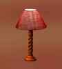 Pink Jute Table Lamp With  Wood  Base 10X19 Inches